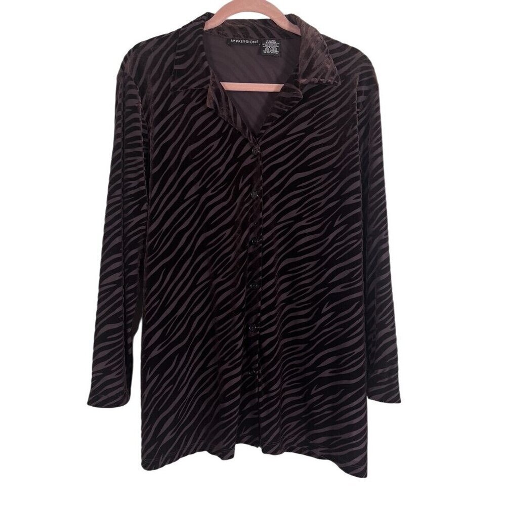 Impression Burnout Animal Print Top XL Brown Mesh Neutral Safari Edgy Retro 80s